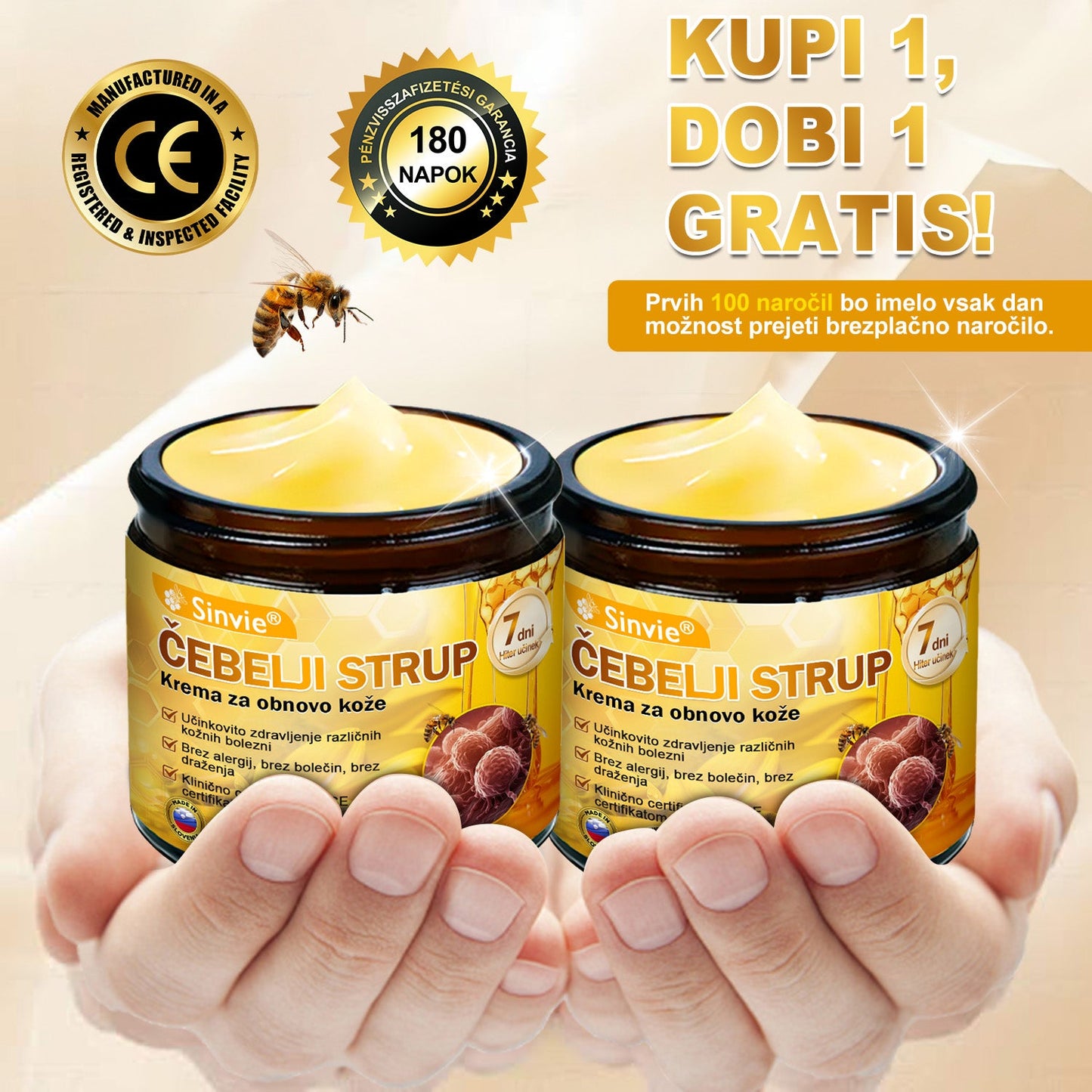 👨‍⚕Sinvie® Krema za obnovo kože z čebeljim strupom | 50 ml | Priporočeno dermatologov